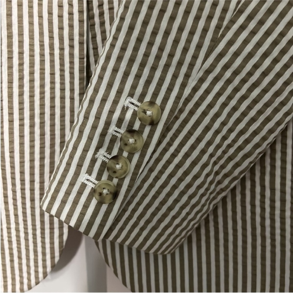 A New Day Tan & White Striped Blazer 12 | Seersucker Summer Jacket - Picture 9 of 9